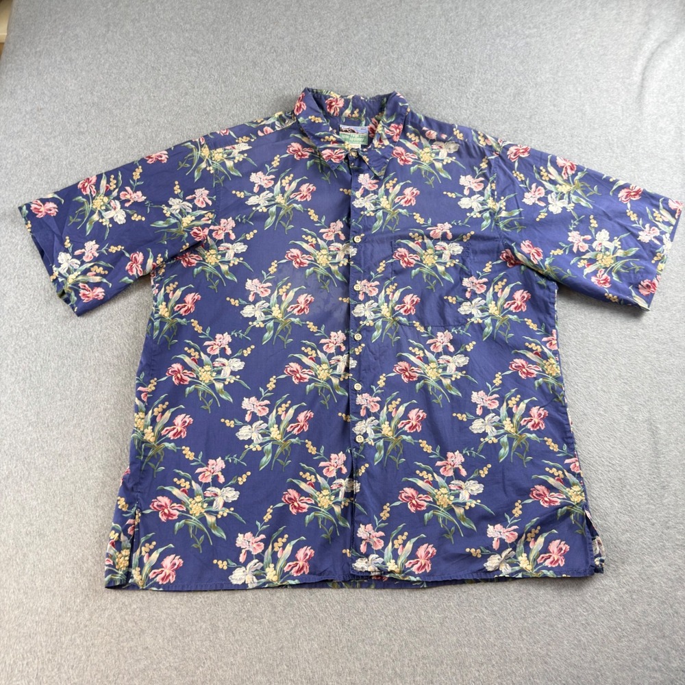 Vintage Reyn Spooner Hawaiian Shirt XL Blue Floral Cotton Tailored Hawaii NOTE:
